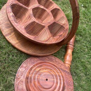 Handmade Carved Wooden Dry Fruit Tray, Convertible Centerpiece